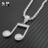 Unisex Iced out Fashion Music Note Pendant & 24" Rope Chain Necklace