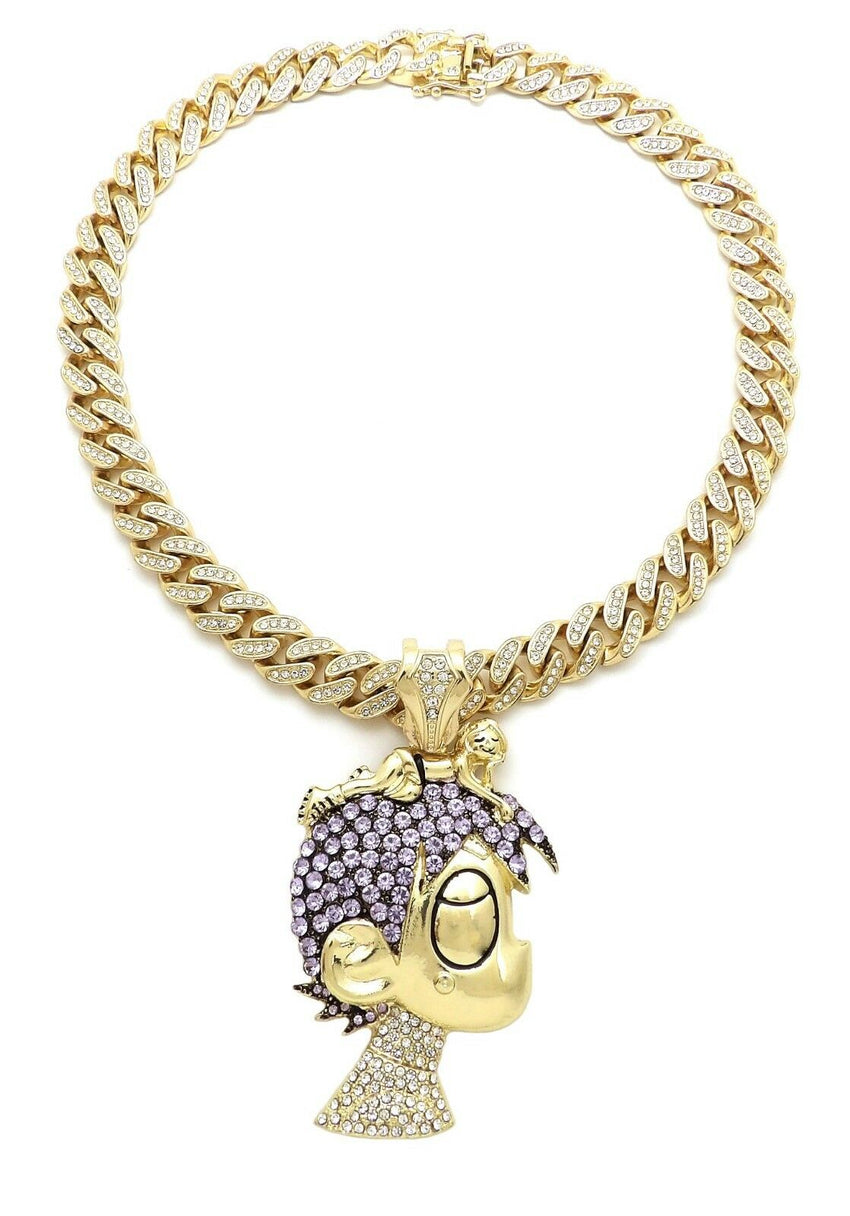 Hip Hop Uzi Vert LUV pendant & 18" Full Iced out Cuban Choker Chain Necklace