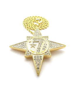 HIP HOP ICED OUT 5PERCENTER STYLE 7 STAR PENDANT & 4mm 24