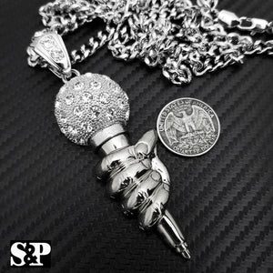 Iced Out Silver Tone MIC Hand Pendant & 6mm 30