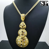 Iced Out Gold Plated Big SNOWMAN Pendant & 6mm 30" Cuban Chain Hip Hop Necklace