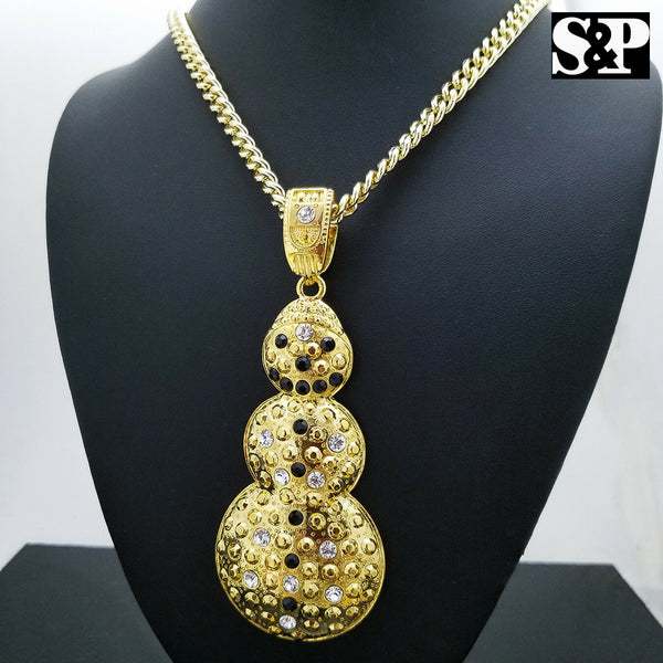 Iced Out Gold Plated Big SNOWMAN Pendant & 6mm 30