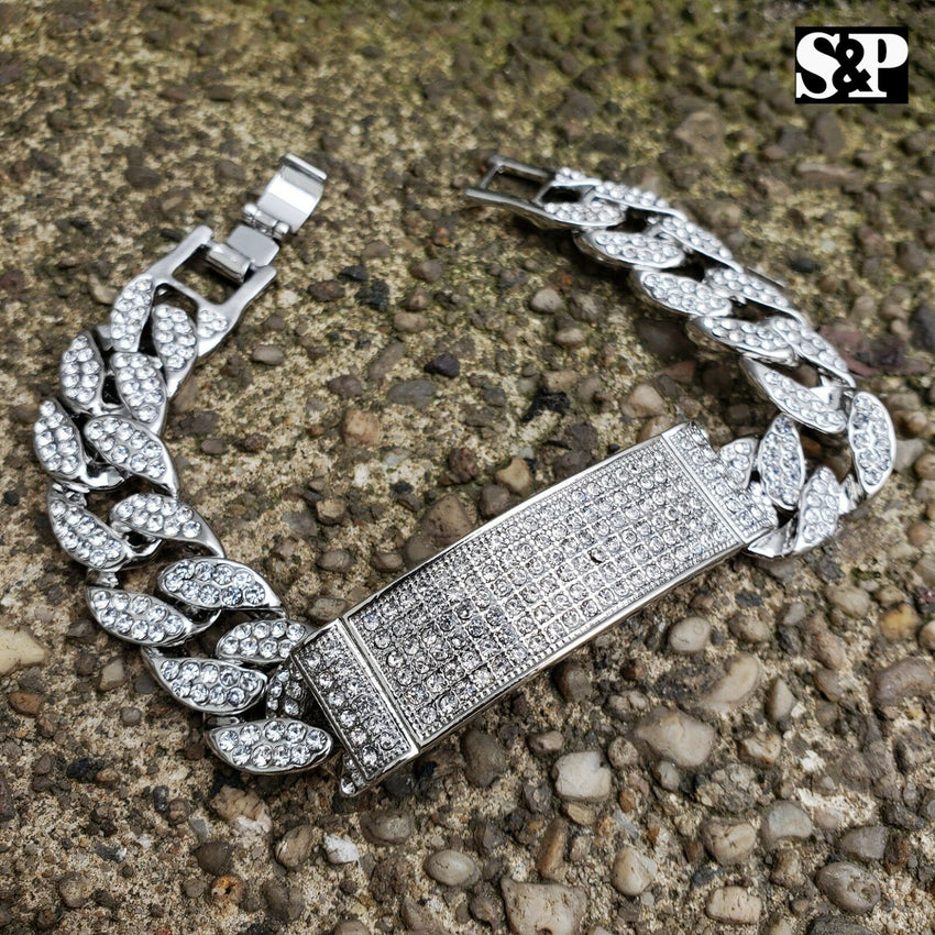 HIP HOP BLING CULTURE LAB DIAMOND NECKLACE & ICED MIAMI CUBAN BRACELET SET