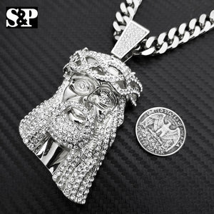 HIP HOP SILVER PT ICED OUT JUMBO JESUS CZ PENDANT, 10mm 30