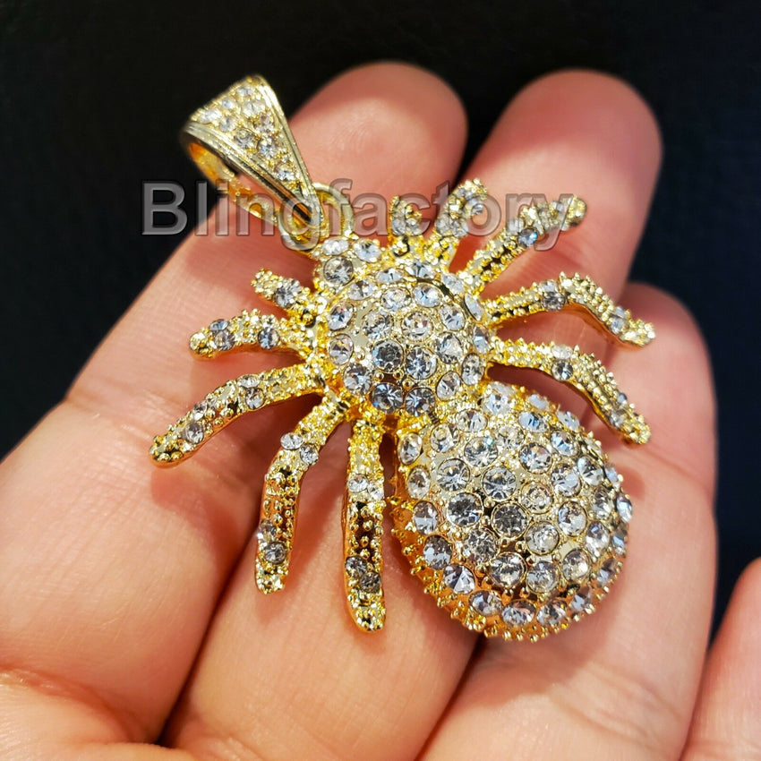 Hip Hop Iced out SPIDER Pendant 18" 1 Row Lab Diamond Tennis Choker Chain Necklace