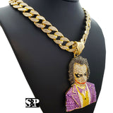 Hip Hop Large JOKER Pendant & 18" Full Iced Miami Cuban Choker Chain Necklace