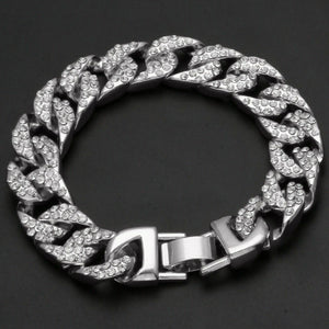 Men's Fully Iced Out Miami Cuban Bracelet White Gold Plated Mens Hip Hop 13mm 8