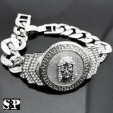 New Hip Hop White Gold Plated 8.5" CZ Full Iced Out Jesus Face Cuban Bracelet