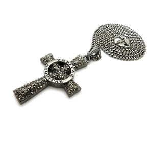 Hip Hop Hematite VERITAS AEQUITAS Cross Pendant & 3mm 24