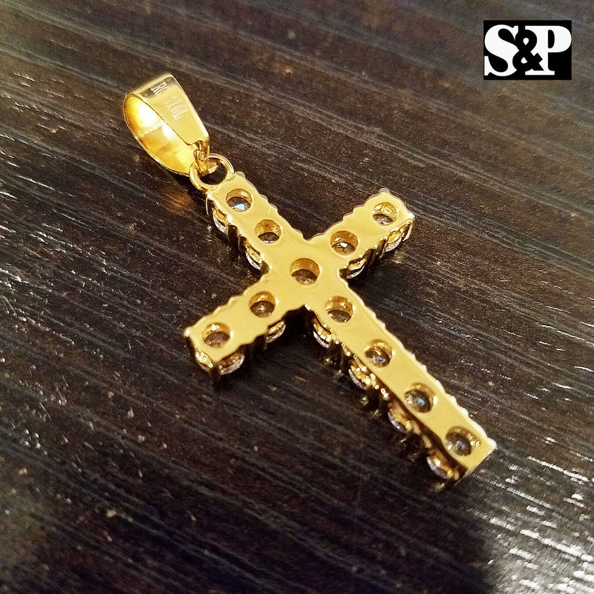 HIP HOP BLING STAINLESS STEEL ICED OUT LAB DIAMOND GOLD PLATED CROSS PENDANT