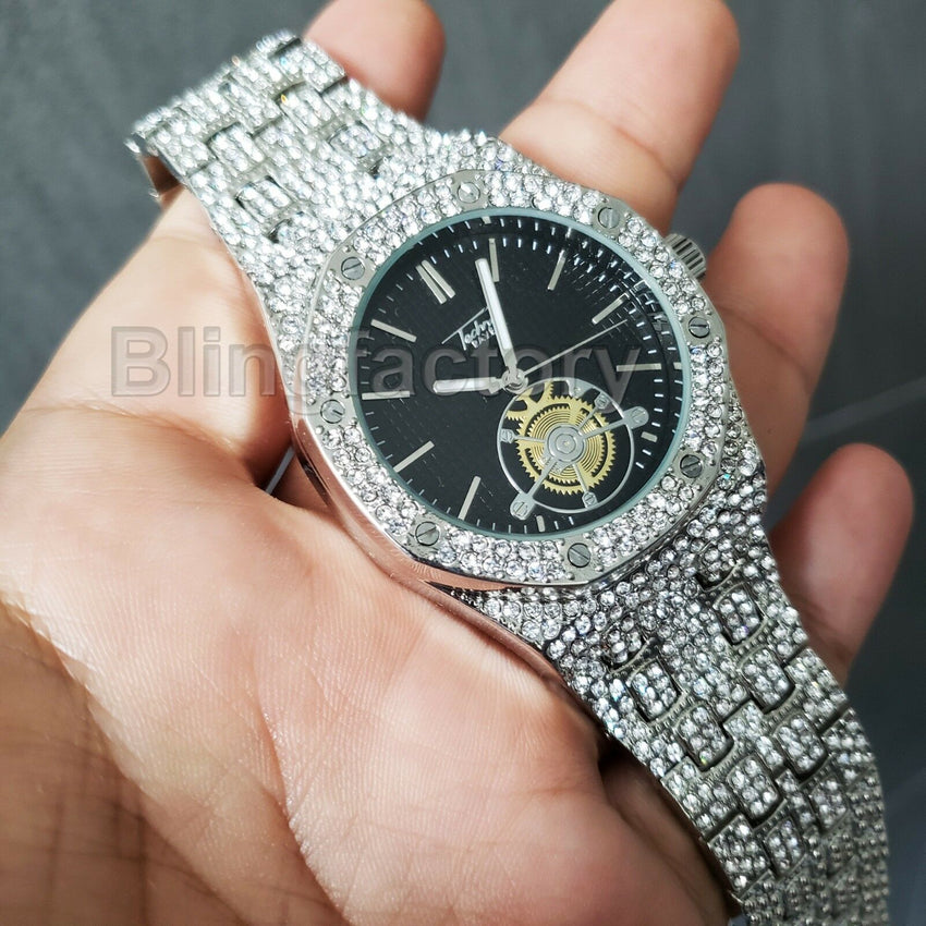 Luxury Men's Iced Rapper's Lab Diamond Metal Band Dress Clubbing wrist Watch