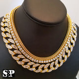 Hip Hop Quavo Choker 18" Franco & 16" Full Iced Cuban & 1 ROW DIAMOND CHAIN SET