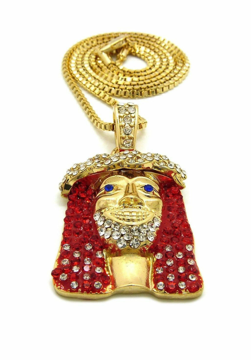 ICED OUT Lil Yachty RED JESUS FACE SMALL PENDANT & 24" CHAIN HIP HOP NECKLACE