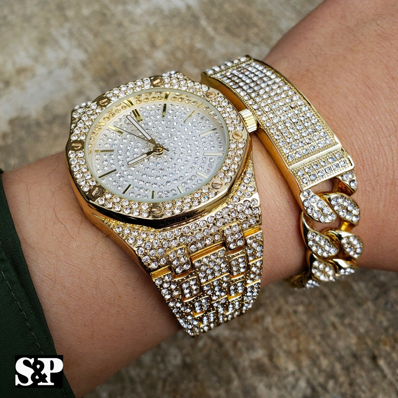 Millionaire Bracelet Watch & Bracelet set--- Real Lab Diamonds & 4x\'s Gold Plate Millionaire Bracelet and watch set- Real Lab Diamonds & 4x main image 3