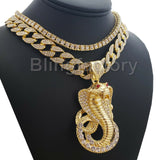 Hip Hop Iced Cobra Snake w/ 18" Full Iced Cuban & 1 ROW DIAMOND Choker Chain Necklace Set