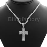 Hip Hop Iced Jesus Cross Pendant & 1 Row Diamond Tennis Choker Chain Necklace