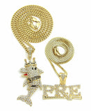HIP HOP ICED OUT YOUNG DOLPH PRE & DOLPHIN PENDANT & 24", 27" CHAIN NECKLACE