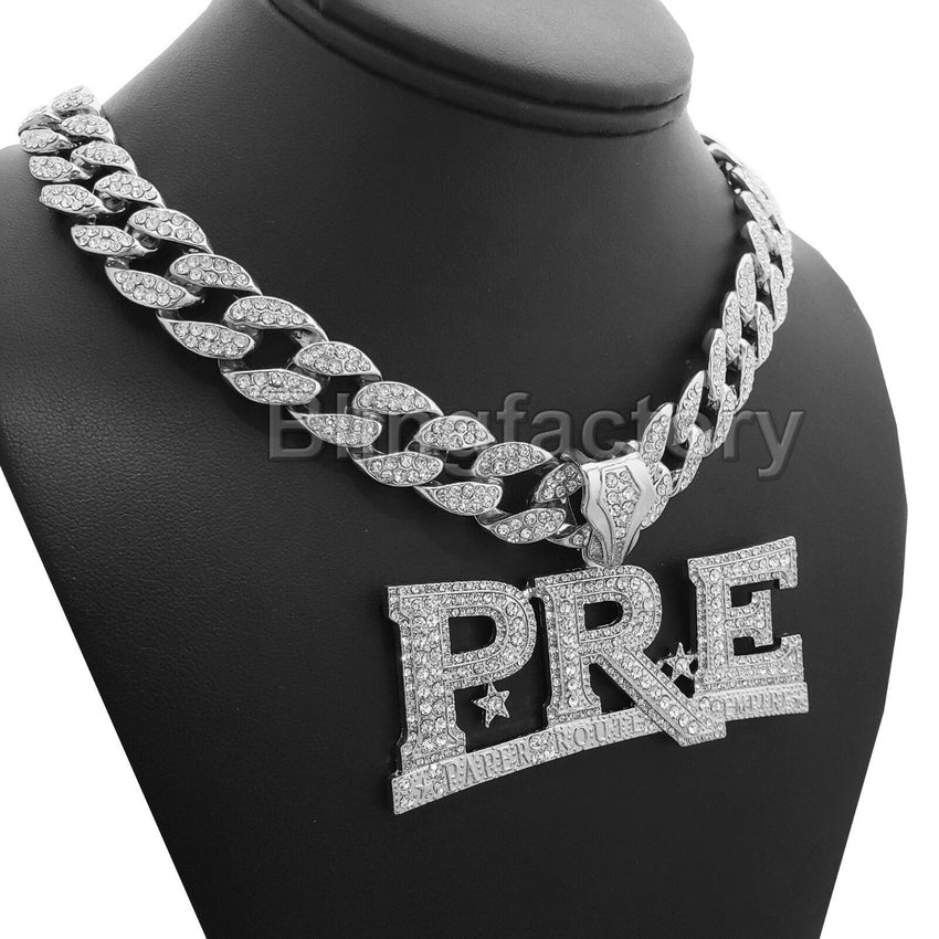 Hip Hop Young Dolph PRE Pendant & 18" Full Iced Cuban Choker Chain Necklace Set