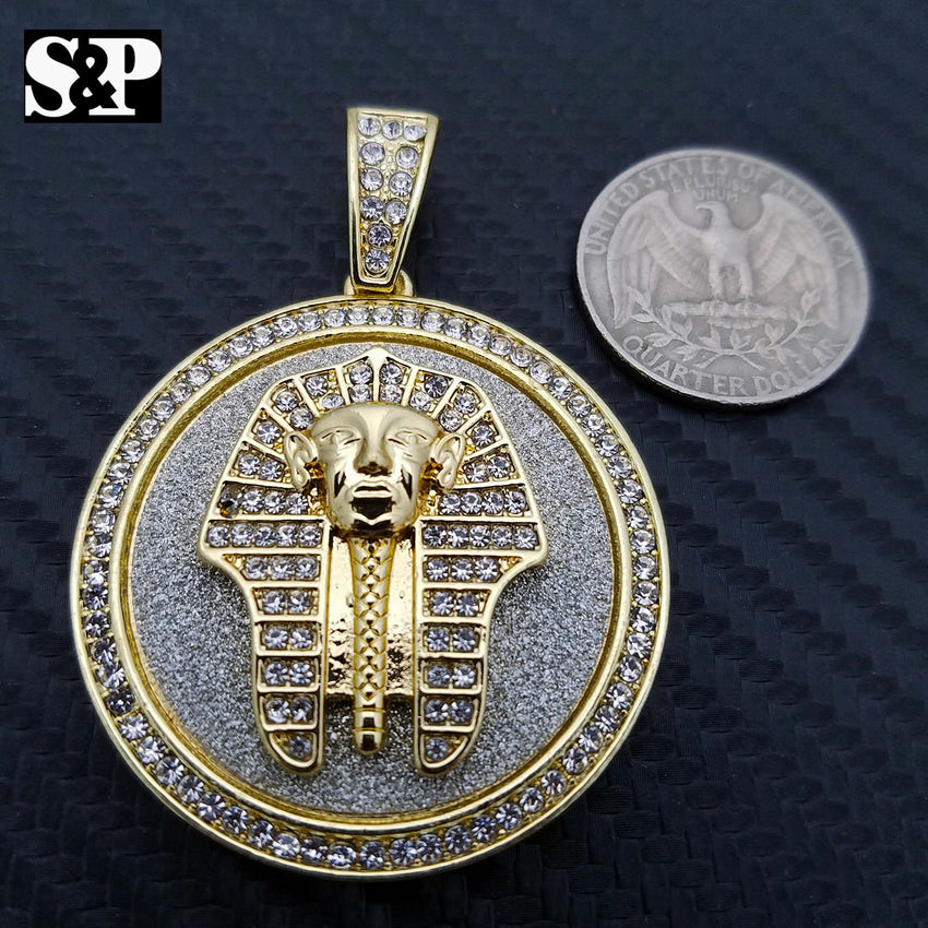 HIP HOP ICED LAB DIAMOND GOLD PLATED EGYPT PHARAOH  MEDALLION PENDANT