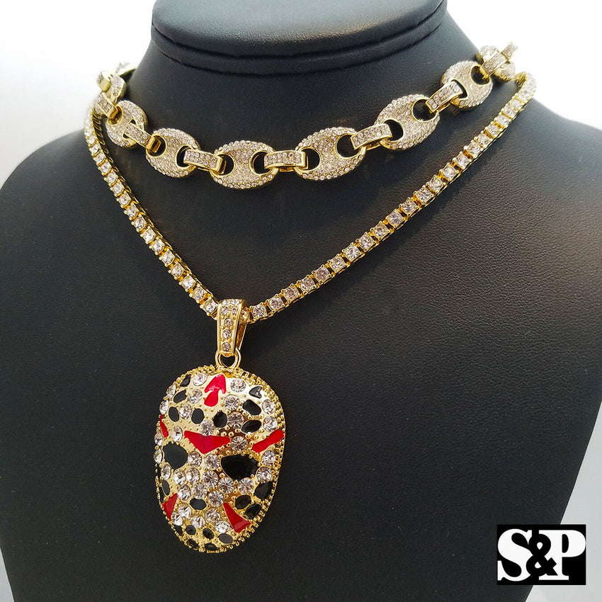 Hip Hop Slaughter Gang w/ 18" Full Iced Gucci & 1 ROW DIAMOND Choker Chain Set