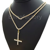 Hip Hop Iced out Uzi Cross Pendant & 1 Row Diamond Tennis Choker Chain Necklace