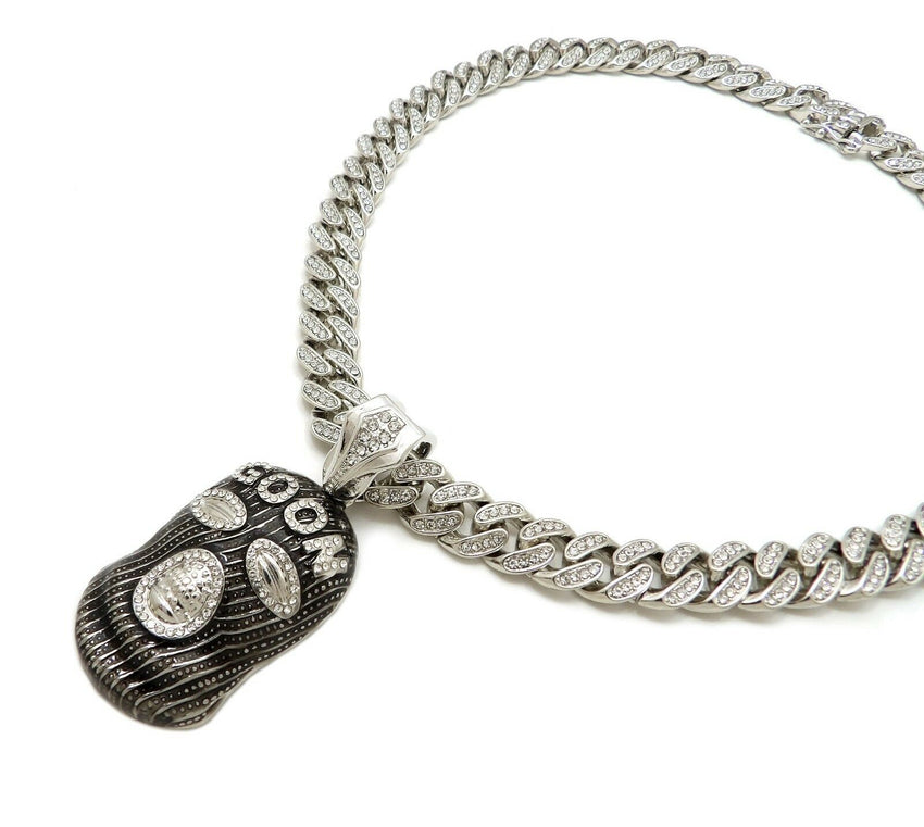 Hip Hop Goon Mask pendant 18" Full Iced out Box Lock Cuban Choker Chain Necklace