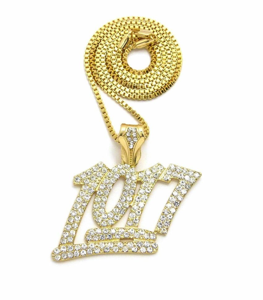 Iced Out Bling Number 1017 Pendant & 24" Box, Rope, Cuban Chain Hip Hop Necklace