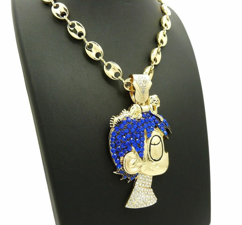 New ICED OUT PAVE LIL UZI VERT CARTOON w/ 10mm 30" Marina Chain NECKLACE SET