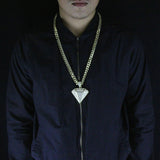 Gold PT Big Diamond Shape Pendant & 10mm 30" Cuban Heavy Chain Hip Hop Necklace