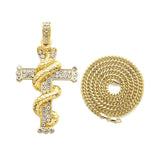 Iced Out Snake wrapped Cross Pendant 24" Box, Cuban, Rope Chain Hip Hop Necklace