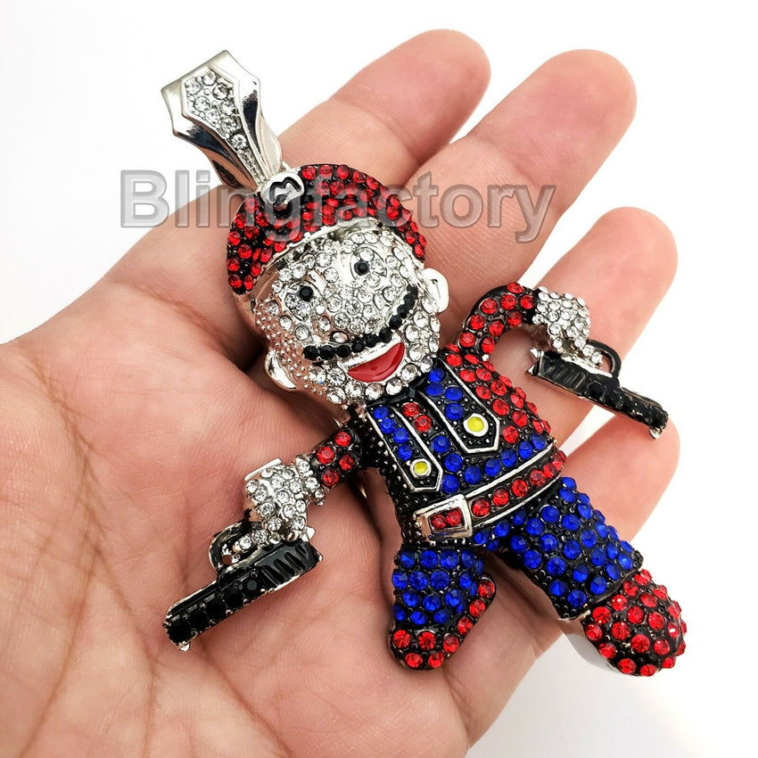 Iced out Hip Hop Mario Gun Man Gold & Silver plated Lab Diamond Large Pendant