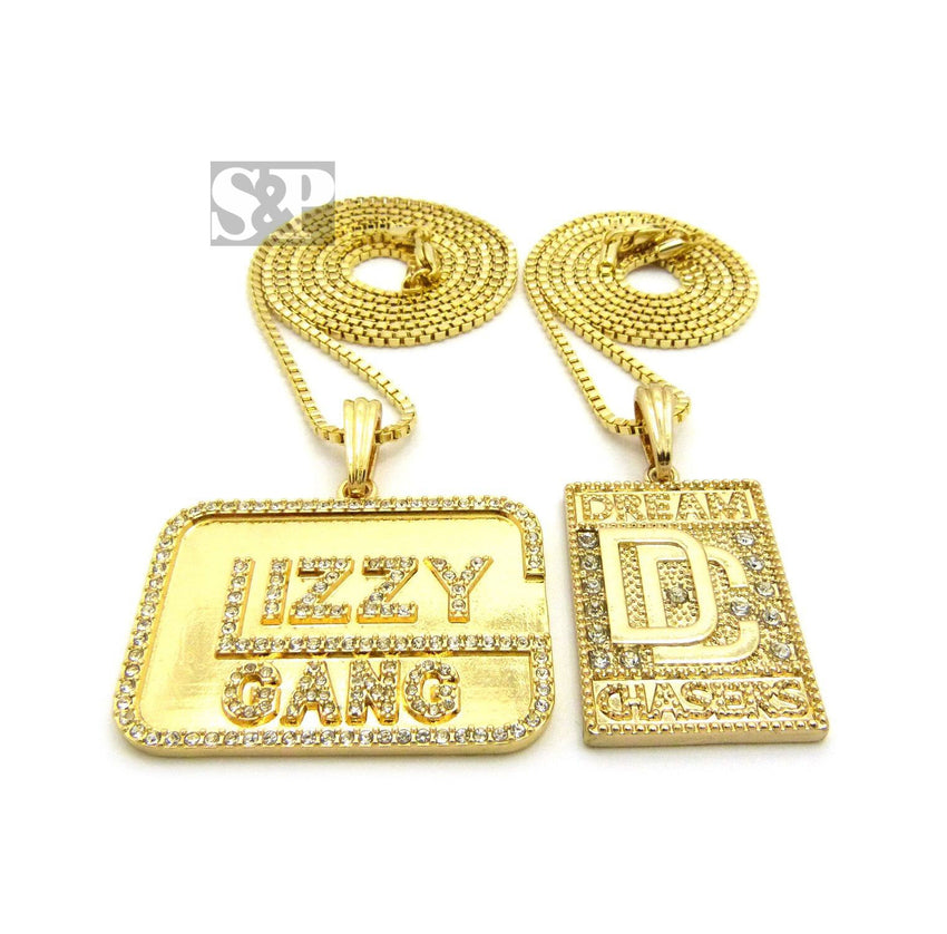 ICED OUT DREAM CHASERS & GLIZZY GANG PENDANT & BOX CHAINS NECKLACE SET