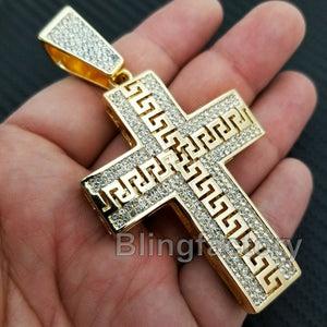 HIP HOP ICED LAB DIAMOND GOLD PLATED LARGE CROSS CHARM PENDANT