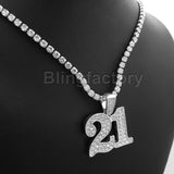 Hip Hop Iced Out SAVAGE 21 Pendant & 1 Row Diamond Tennis Chain Necklace