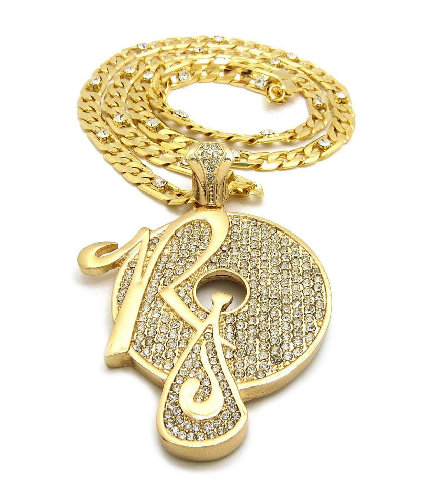 Iced Out Hip Hop Rocafella Pendant & 7mm 30" Lab Diamonds Figaro Chain Necklace