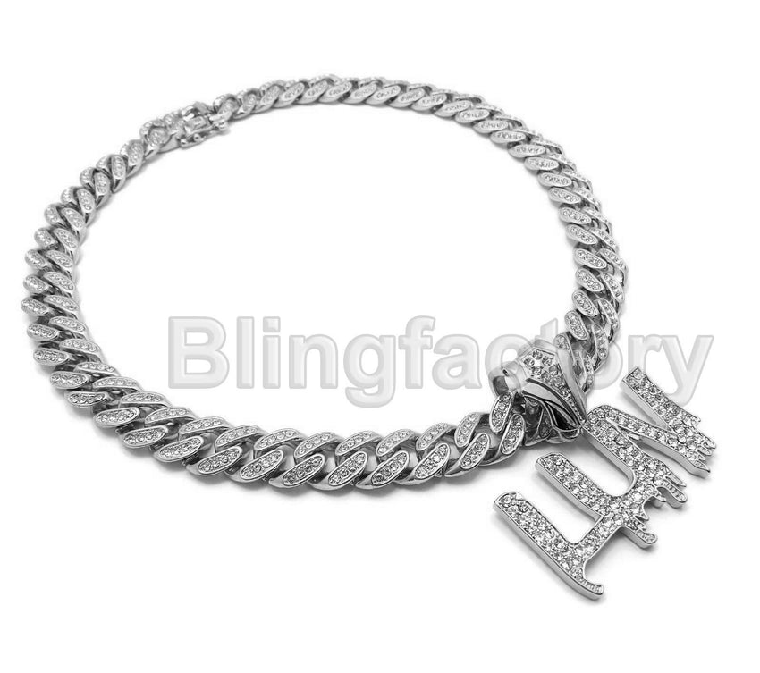 Hip Hop Uzi Vert LUV pendant & 18" Full Iced out Cuban Choker Chain Necklace