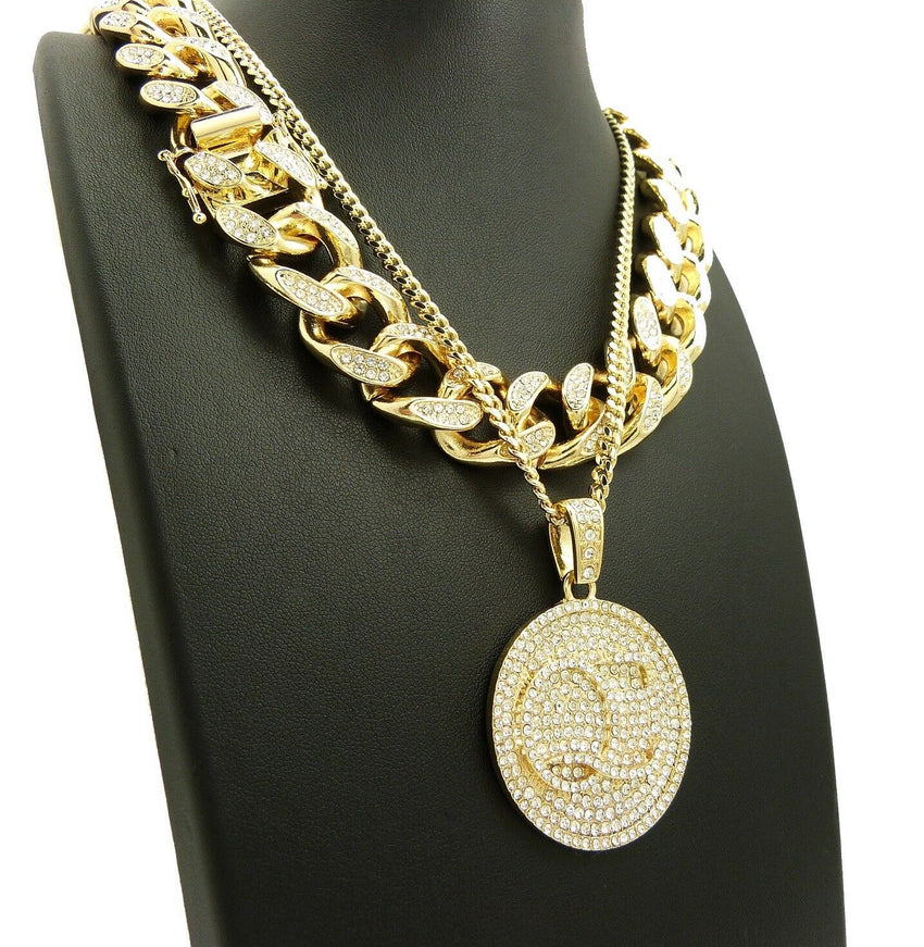 Hip Hop Iced QC Quality Control 18 Full Iced Cuban Choker Chain Nec
