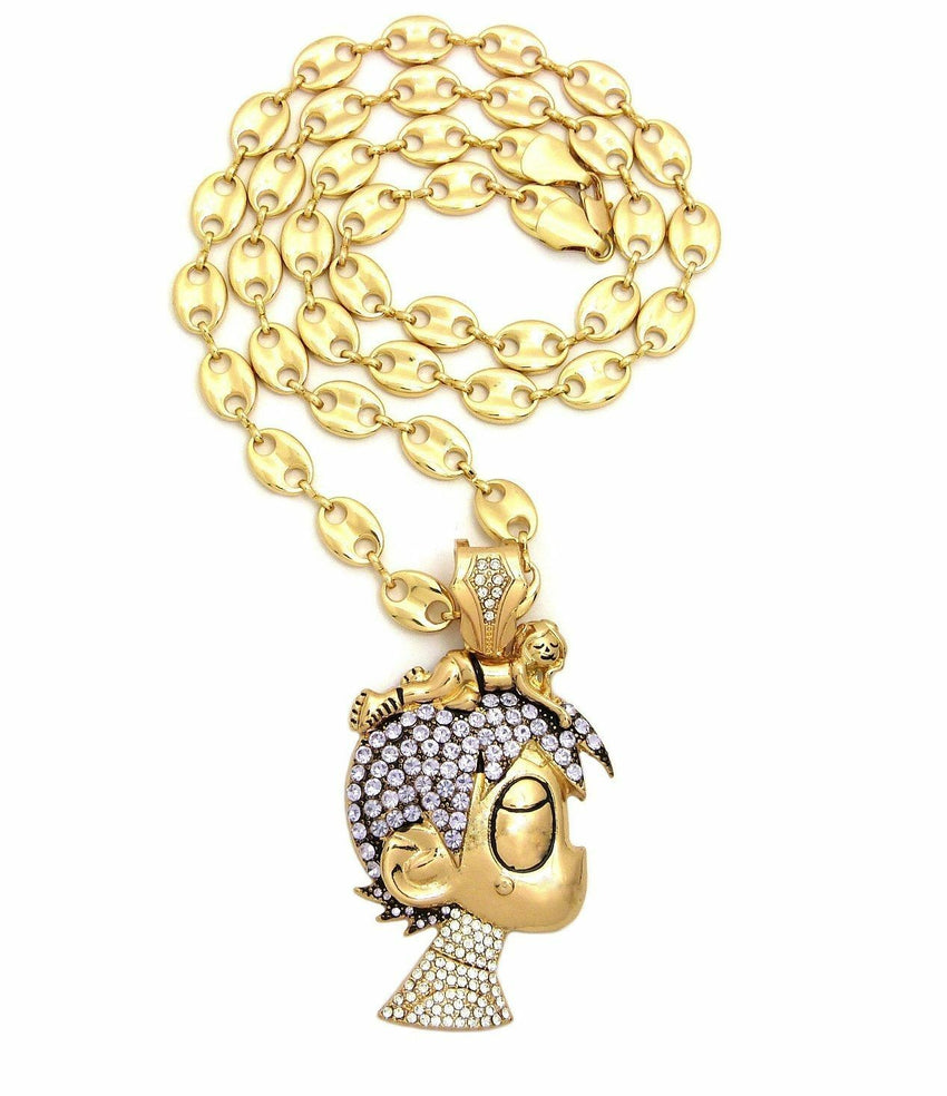 ICED OUT PAVE LIL UZI VERT CARTOON & 10mm 30" Marina Chain Necklace
