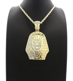 HIP HOP ICED OUT GOLD PT EGYPTIAN PHARAOH PENDANT & 4mm 24" ROPE CHAIN NECKLACE