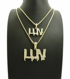 Iced out Hip Hop Pave Small & Big LUV Pendant 20",24" Box Chain 2 Necklace Set