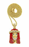 ICED OUT Lil Yachty RED JESUS FACE SMALL PENDANT & 24" CHAIN HIP HOP NECKLACE