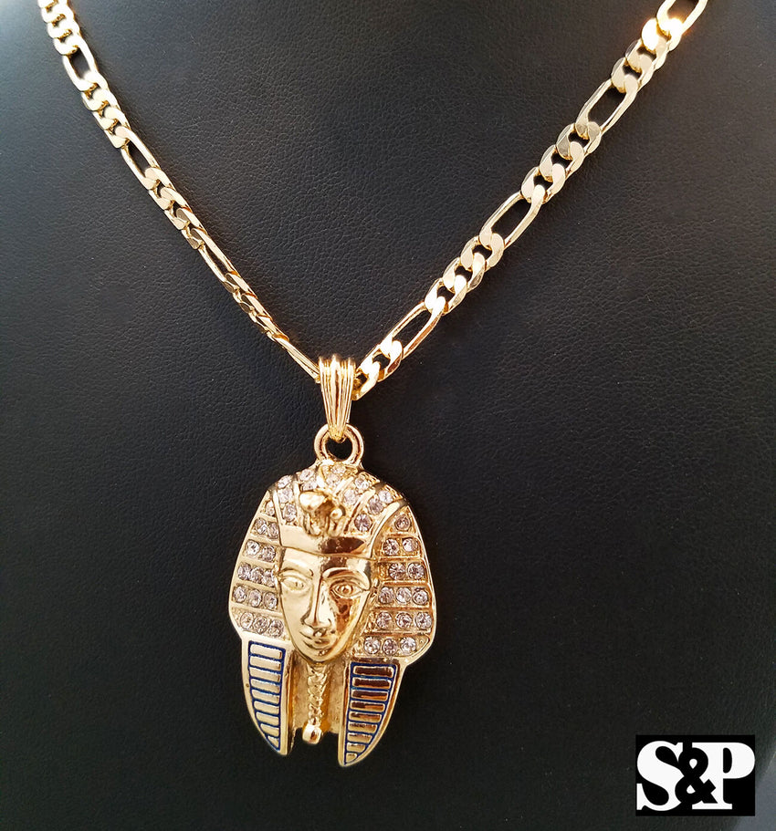Hip Hop Quavo Choker 16" 1 ROW DIAMOND TENNIS CHAIN & Pharaoh King Necklace Set