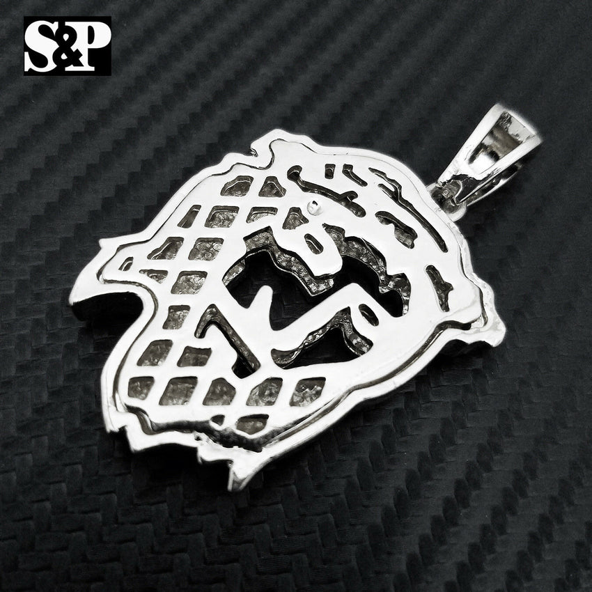 HIP HOP ICED OUT RAPPER STYLE LAB DIAMOND SILVER PLATED 3D JESUS FACE PENDANT
