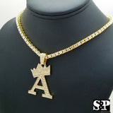 Hip Hop Initial A Pendant & 18" Full Iced 1 ROW DIAMOND Tennis Choker Chain Necklace