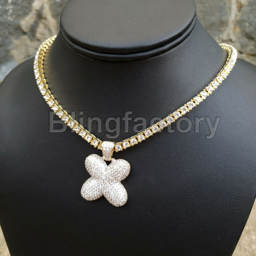 Hip Hop Iced out Brass Bubble Letter "X" & 18" 1 Row Tennis Choker Chain Necklace