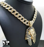 Hip Hop Quavo Pharaoh Pendant & 15mm 16" Iced Out Cuban Choker Chain Necklace