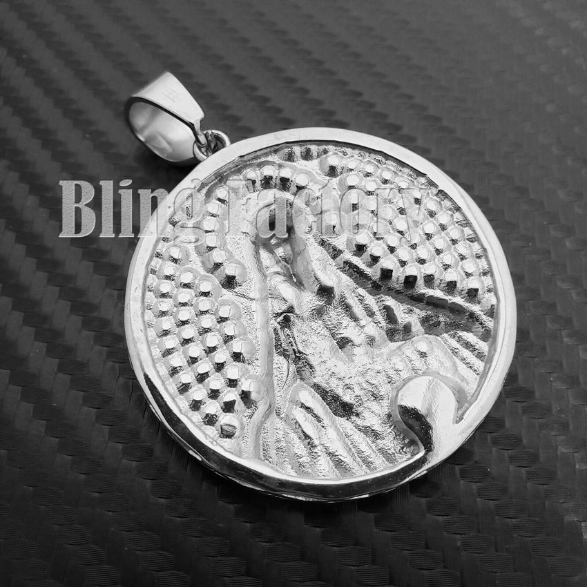 Iced out Hip Hop Stainless steel Silver Tone Holy Jesus Medal Charm Pendant