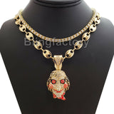 Hip Hop Jigsaw pendant w/ 24" Gucci Chain & 18" 1 Row Tennis Choker Chain Necklace Set