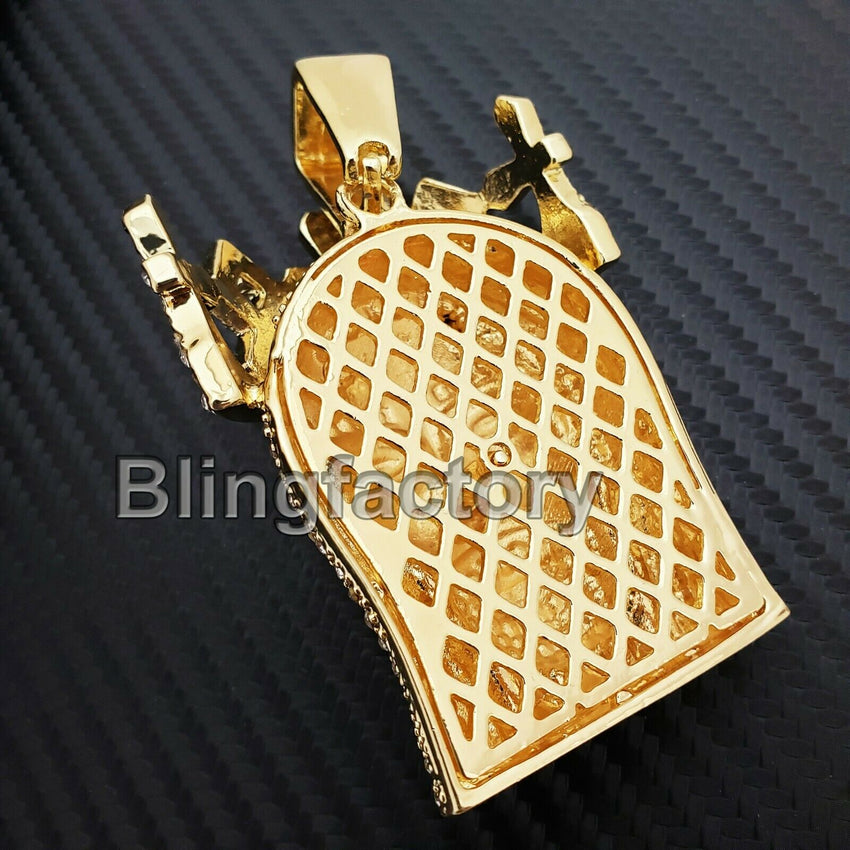 HIP HOP ICED OUT 14K GOLD PLATED BLING LAB DIAMOND LARGE KING JESUS HEAD PENDANT