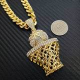 Large Gold Basketball Rim Pendant & 10mm 30" Cuban Heavy Chain Hip Hop Necklace